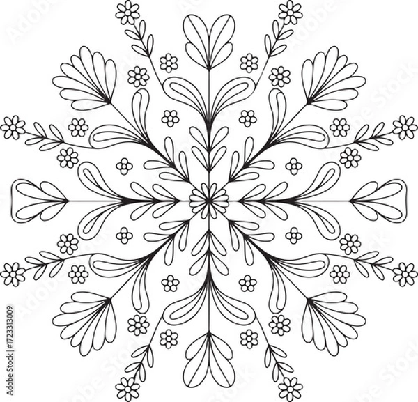 Fototapeta Minimal Wildflower Mandala Line Art for Coloring and Decoration