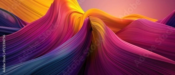 Obraz Yellow and Pink Abstract curve wave flow gradient textured smooth horizontal wallpaper.