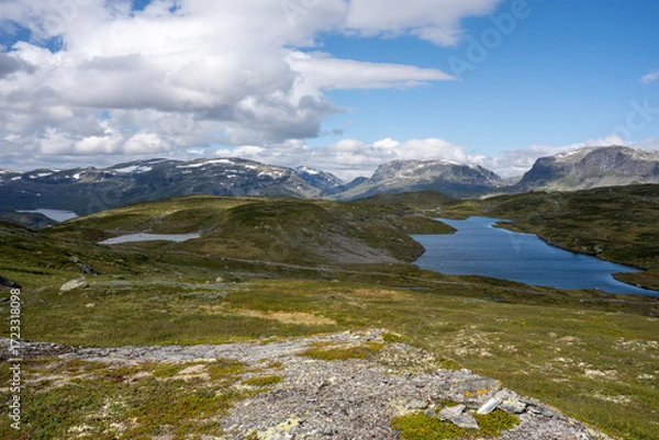 Obraz View of lakes and mountains in Gamleveien Haukeli. Norwegian mountain landscape near Roldal, Telemark.