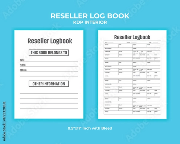 Fototapeta Reseller Inventory Log Book Interior, KDP Template for Product Tracking and Stock Management