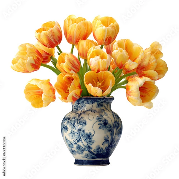 Fototapeta Tulips in Decorative Vase, isolated on transparent background PNG