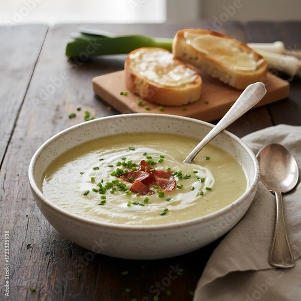 Fototapeta vegetable soup with bread