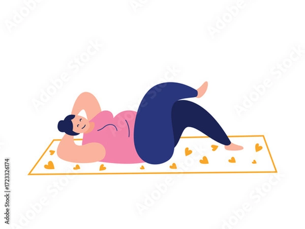 Fototapeta Set of Yoga poses. Woman doing the stretching exercises at home. Pose tree. Meditates, Pilates, Stretching. Healthy lifestyle. Physical practice. Vector flat illustration.