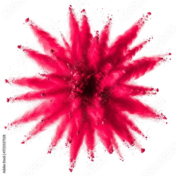 Fototapeta Vibrant red powder explosion isolated on white background creating a dynamic and eye catching visual effect