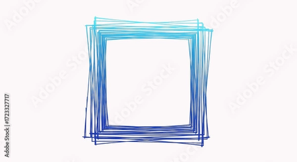 Fototapeta Hand drawn blue square frame isolated on white background for social media post or poster design template vector