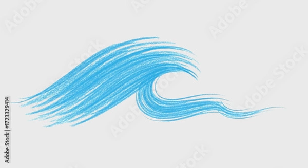 Fototapeta Hand drawn blue wave isolated on white background, a simple and minimalist illustration of ocean wave with brush strokes