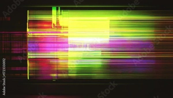 Obraz VHS noise texture, a vibrant palette of green, yellow, blue, purple, red, and orange.
