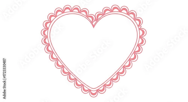 Fototapeta Delicate pink heart frame isolated on white background, adorned with a scalloped edge for romantic designs