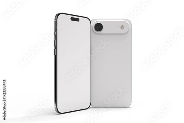 Fototapeta Realistic Smartphone 17 with blank screen mockup, slim phone air in isolated. Perfect for presenting mobile apps, UI UX concepts, Ads, branding, digital product displays, website, gadget device