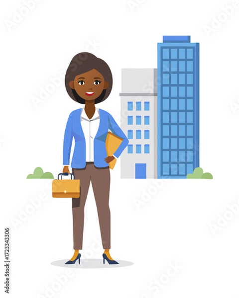 Obraz Young Black Businesswoman In Front Of Office Building.vector icon