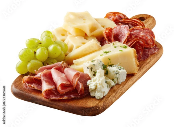 Fototapeta Create a gourmet cheese and charcuterie board for home entertaining isolated on transparent background