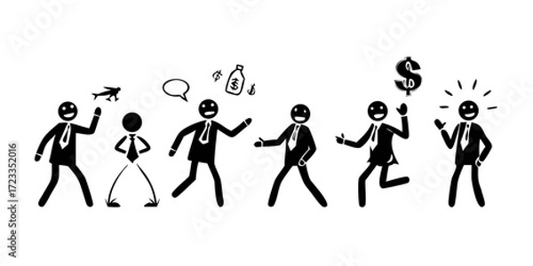 Obraz Funny business concept with stickmen and symbols - big collection. Vector.icon
