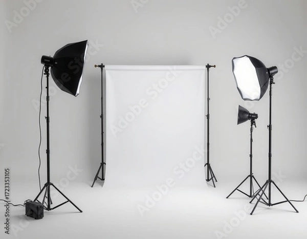 Obraz Professional studio setup with softbox lights and backdrop