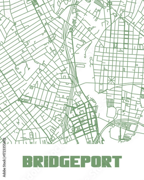 Fototapeta A minimalist line-art map of Bridgeport, Connecticut, featuring its streets and highways.