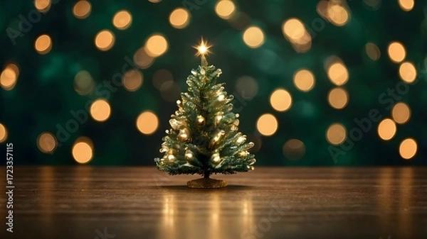 Obraz Mini Christmas Tree with Warm Bokeh Lights on Green