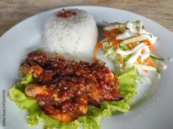 Obraz Fried prawns with rice