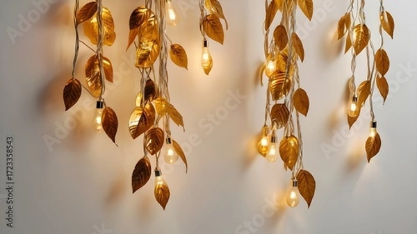 Fototapeta Golden Botanical String Lights, Elegant Wall Decor