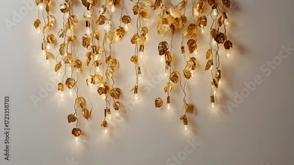 Fototapeta Warm LED Leaf Garland Curtain, Minimal Background