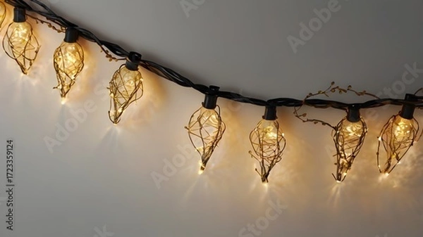 Fototapeta Glowing String Lights Circle, Minimal Background