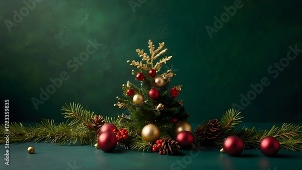 Fototapeta Small Fir Tree with Star Topper, Holiday Banner