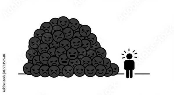 Fototapeta Lone innovator with bright idea stands apart from negative crowd