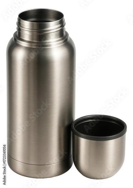 Fototapeta Wide-mouth thermos with dual-layer insulation and detachable cup lid for hiking trips