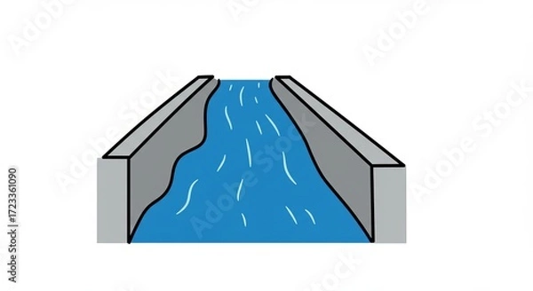 Fototapeta Flowing river through concrete channel, representing water management and infrastructure