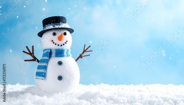 Obraz Cheerful snowman in snowy landscape