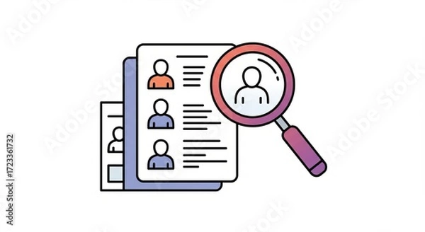Fototapeta Magnifying glass over candidate profiles finding perfect employee for team growth