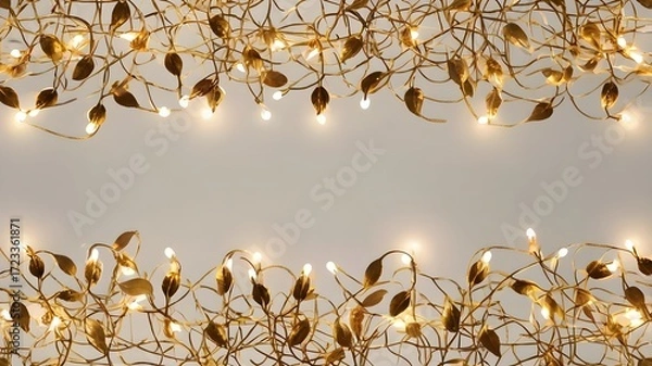 Fototapeta Cozy Warm White Lights Border on Soft Gray