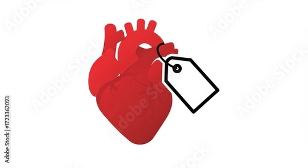 Fototapeta Red anatomical heart with a blank price tag attached, symbolizing value and healthcare