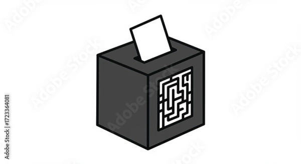 Fototapeta Abstract dark box with maze pattern and paper slot symbolizing choice and decision