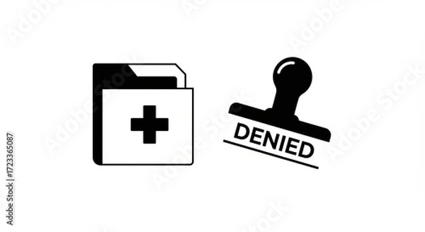 Fototapeta Medical file rejected with a denied stamp, symbolizing healthcare approval failure