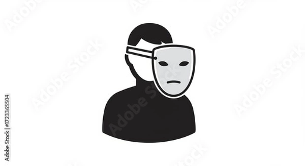 Fototapeta Person wearing a mask hides true emotions with sad expression