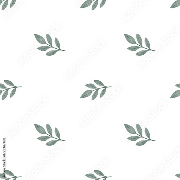 Fototapeta Seamless watercolor pattern with green leaves foliage botanical elements for baby nursery design kids textile fabric and decor