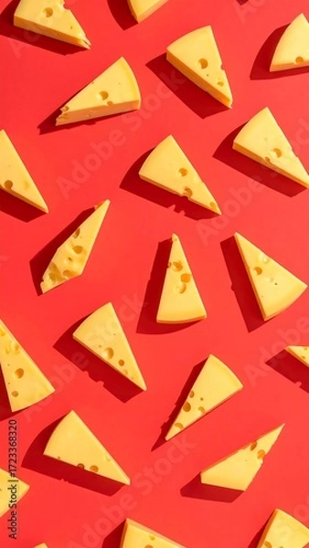 Obraz Cheese triangles on a vibrant red surface