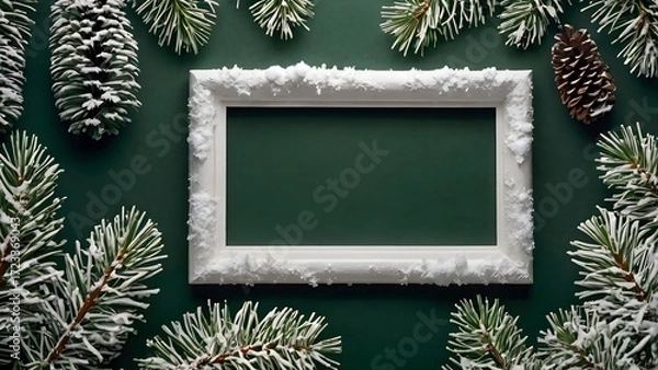 Fototapeta Holiday Greeting Background with Empty Frame and Light Snow