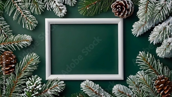 Obraz Christmas Background with Blank Green Board in White Frame (Copy Space)