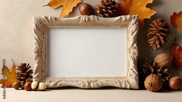 Obraz Fall Composition with Maple Leaves and Acorns, Mockup