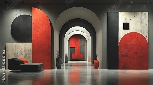 Fototapeta A vibrant abstract corridor with arches and soft high resolution picture
