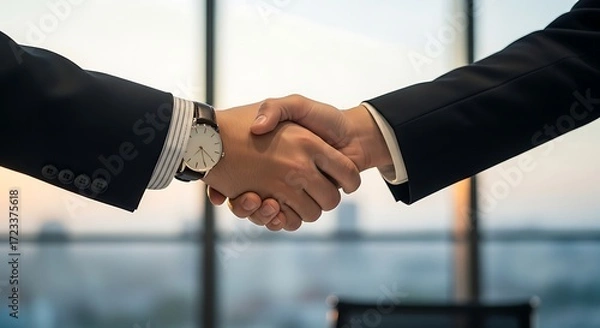 Fototapeta Two business people shaking hands to seal a deal, symbolizing partnership and agreement in an