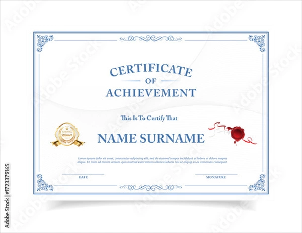 Obraz Certificate template diploma vintage border award background, Winner achievement certificate design collection