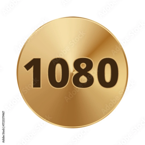 Fototapeta Gold coin with 1080 inscription on shiny surface.