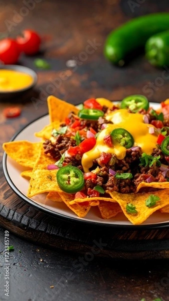 Obraz Cheesy nachos piled high on a plate
