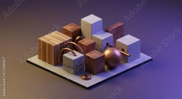 Fototapeta Abstract Composition of Geometric Shapes in Striking Lighting