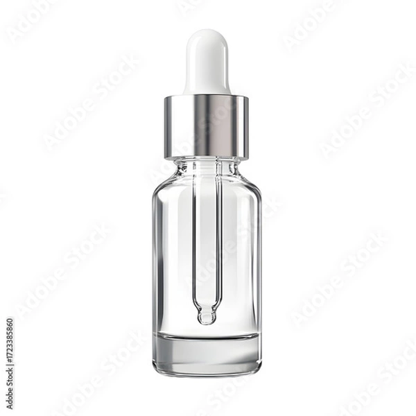 Obraz Luxurious Glass Dropper Bottle with Elegant Silver Cap for Cosmetics, Skincare, and Essential Oils