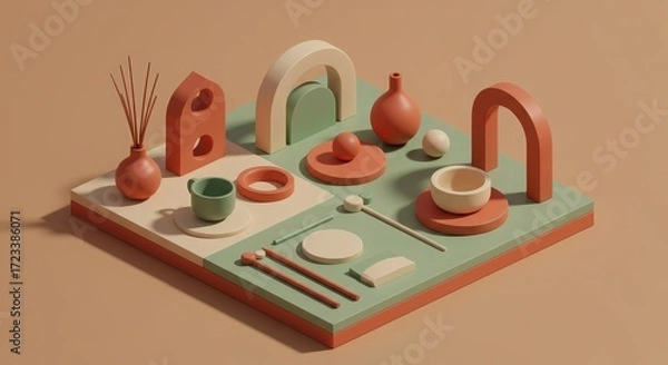Fototapeta Colorful Minimalist Still Life Arrangement with Geometric Shapes