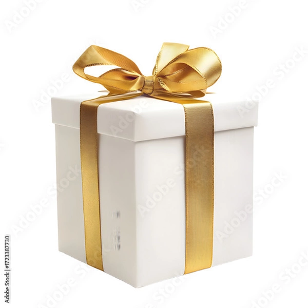 Obraz Elegant White Gift Box with Gold Ribbon and Bow for Luxury Presents