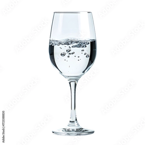 Obraz Exquisite Wine Glass Filled with Cool Refreshing Water on White Marble