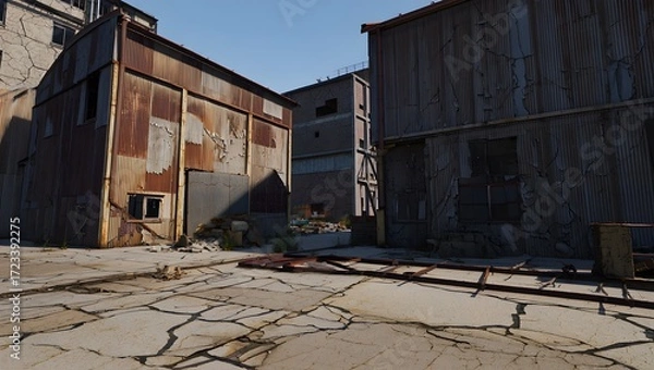 Obraz Abandoned industrial buildings with rusty corrugated metal